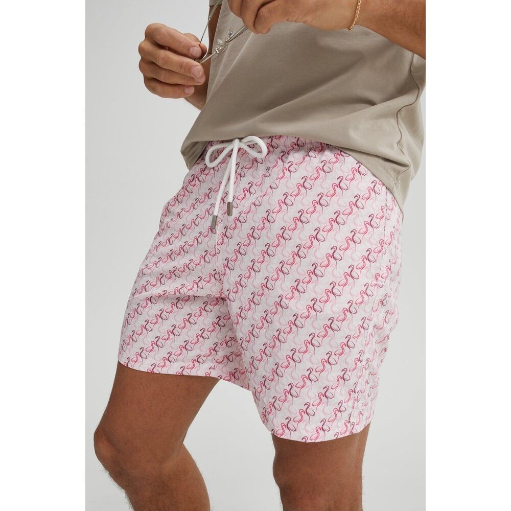 Stone Rose Men's Tie Waist Pink Flamingo Tropical Swim Shorts Quick Dry Size XXL